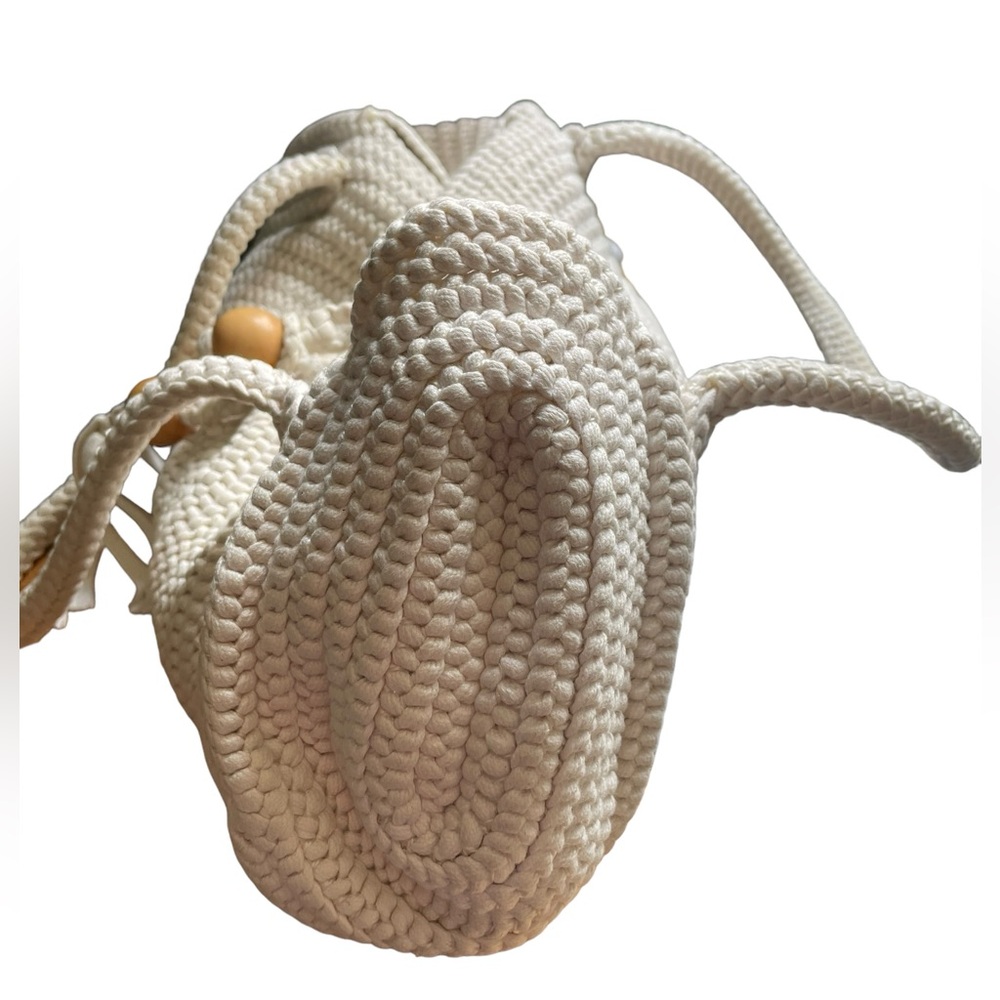 David & Scotti Cream White Handmade Boho Luxe Braided Macrame Rope Handbag Purse - Picture 3 of 8